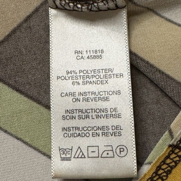 Michael Kors Women’s Sleeveless Top L Geometric Retro Print Green Brown Yellow - Picture 6 of 7